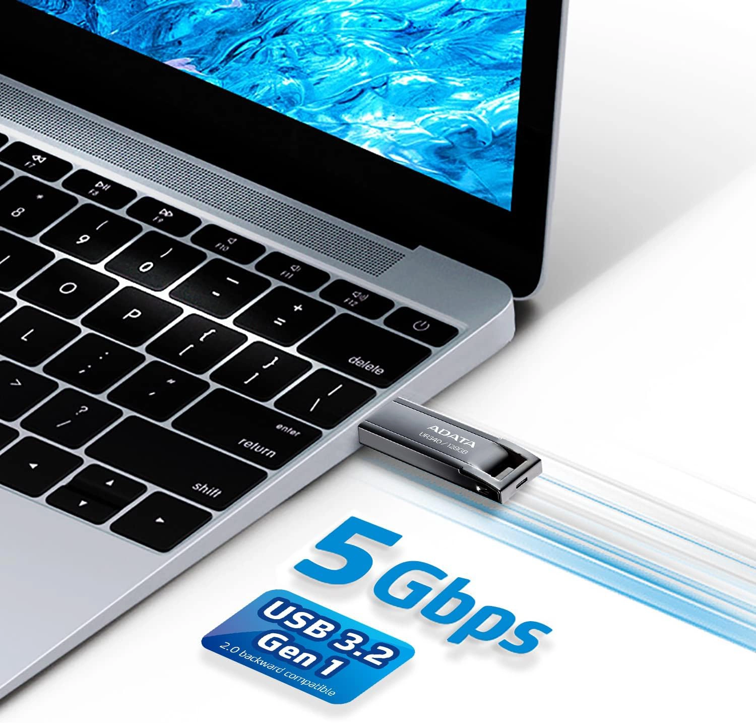 ADATA, UR340 64GB USB 3.2 Gen1 Metal Flash Drive Spillproof Shockproof Dustproof USB Flash Drive Memory Stick Black - Image 4